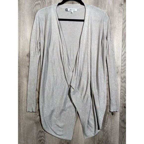 Jennifer Lopez Open Front Cardigan Sweater Womens Extra Small Metallic Silver - Picture 1 of 8